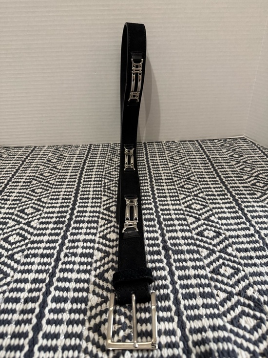 STACY ADAMS Black Grain Leather Belt with Silver Buckle Chain Accent main image 8